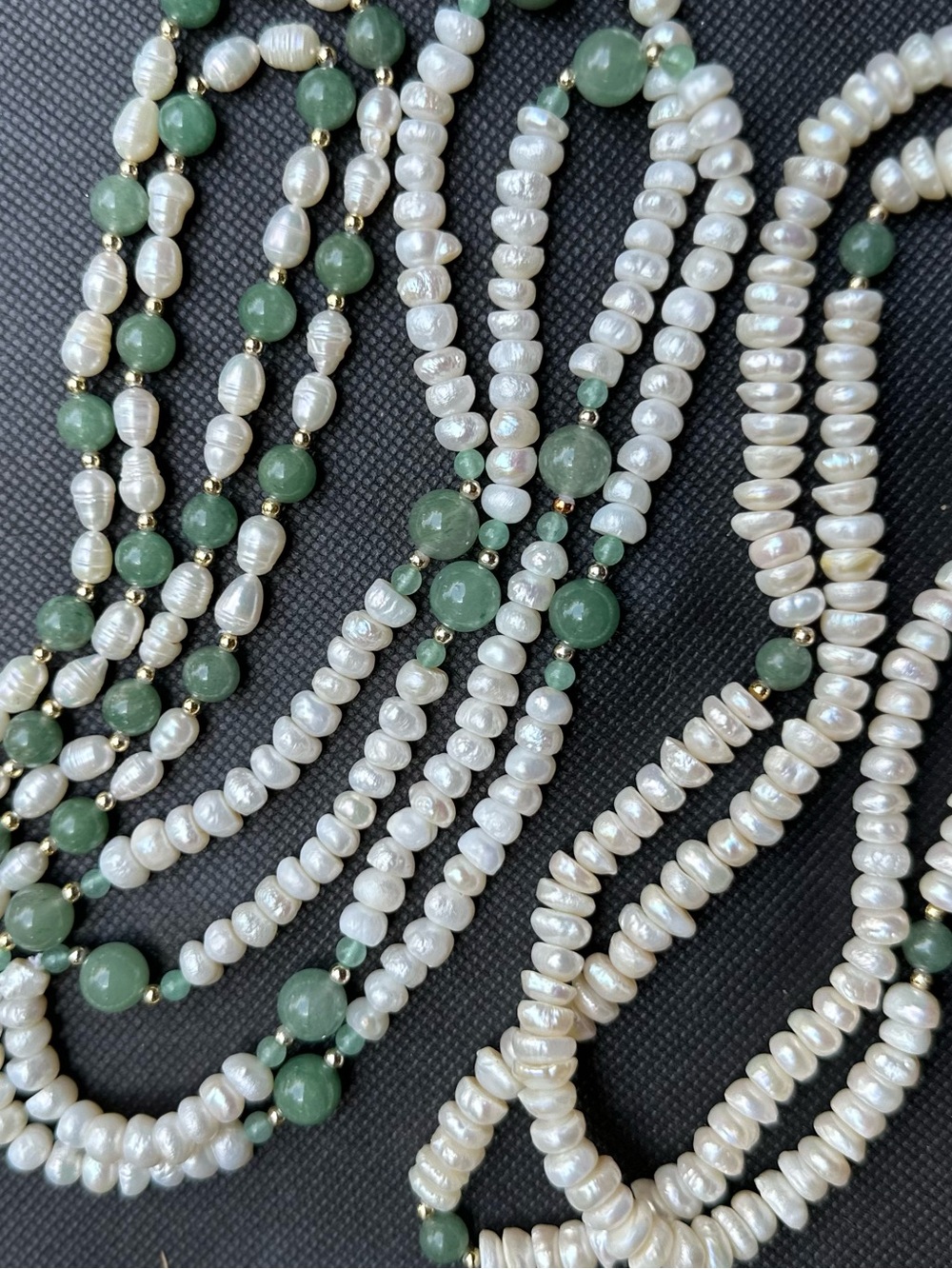 Freshwater Pearl and Green Bead Layered Necklace Set of 3
